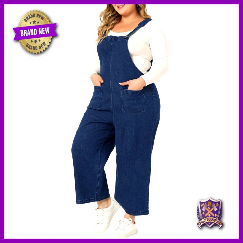 Plus Size Denim Overalls Adjustable Straps Pockets Relaxed Fit Jumpsuit